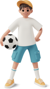 casual life 3d boy standing with football with hand on hip